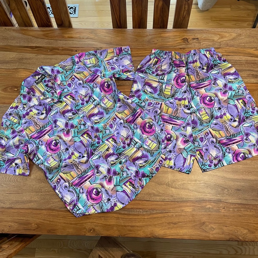 MyKinda Gal Vintage 80's 2 Piece Set Abstract Purple Teal Retro Made in USA